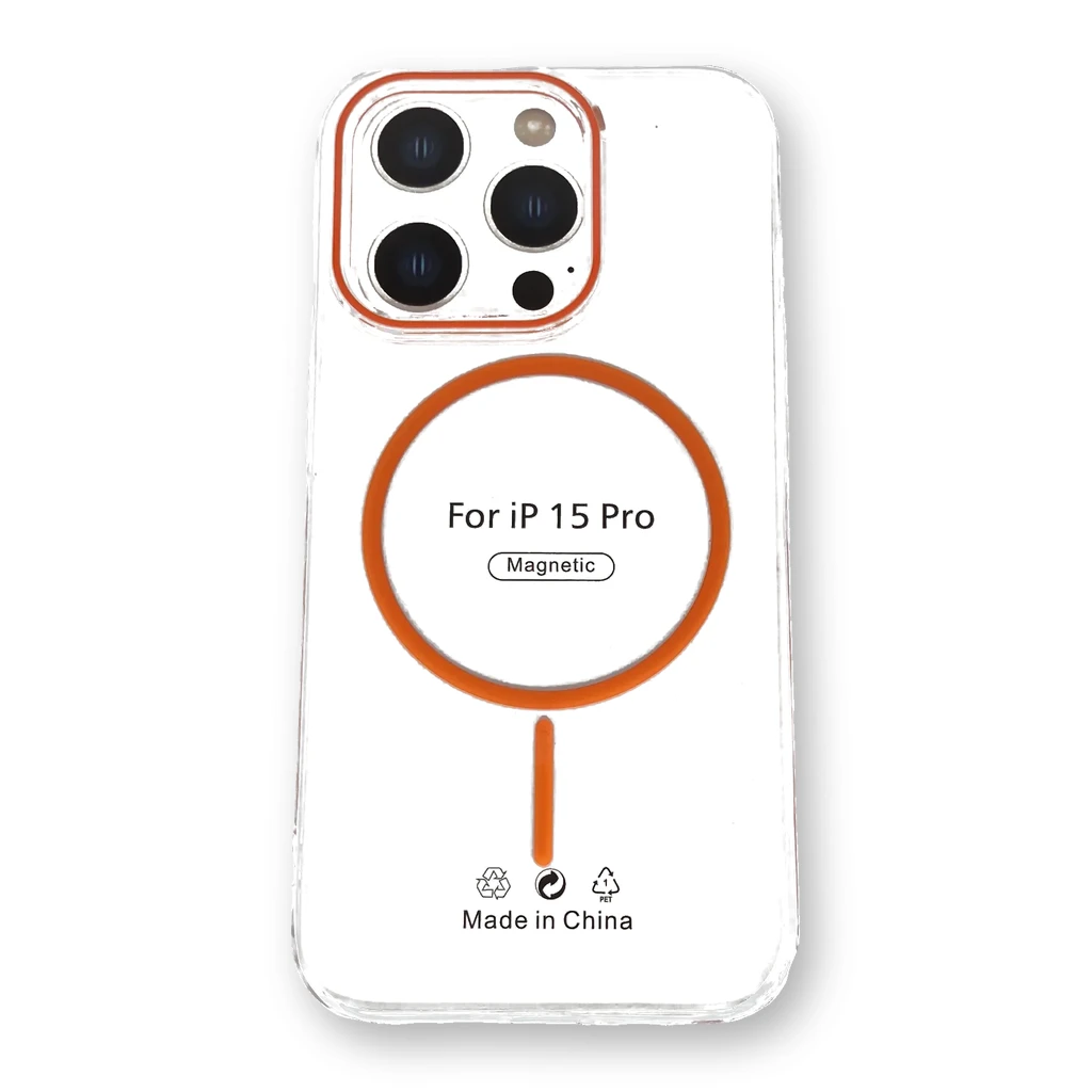 Funda transparente con MagSafe iPhone 15 Pro Naranja