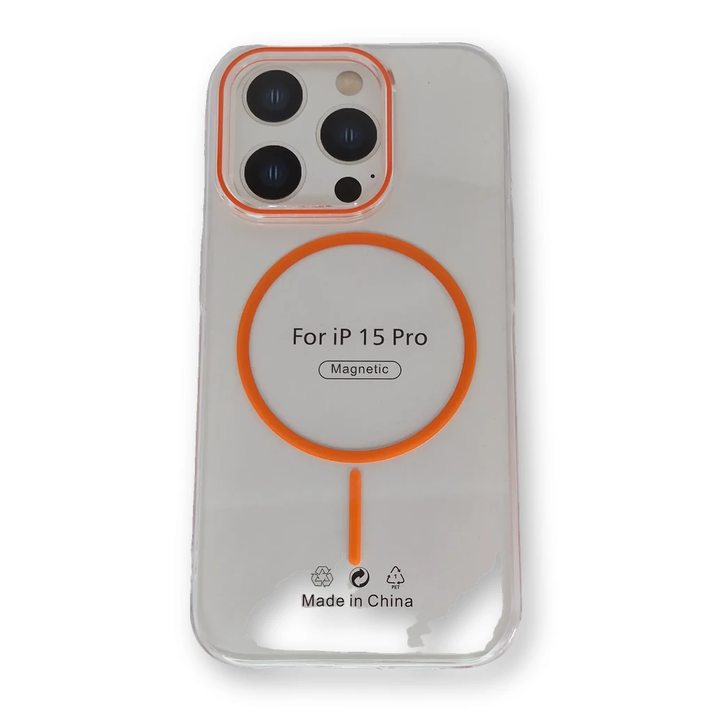 Funda transparente con MagSafe iPhone 15 Pro Naranja