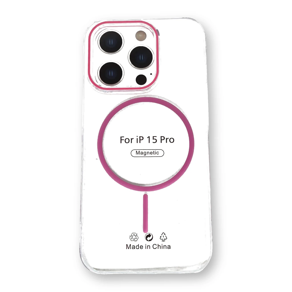 Funda transparente con MagSafe iPhone 15 Pro Rosa