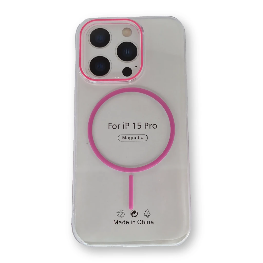 Funda transparente con MagSafe iPhone 15 Pro Rosa