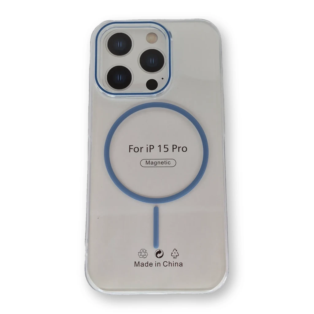 Funda transparente con MagSafe iPhone 15 Pro Azul