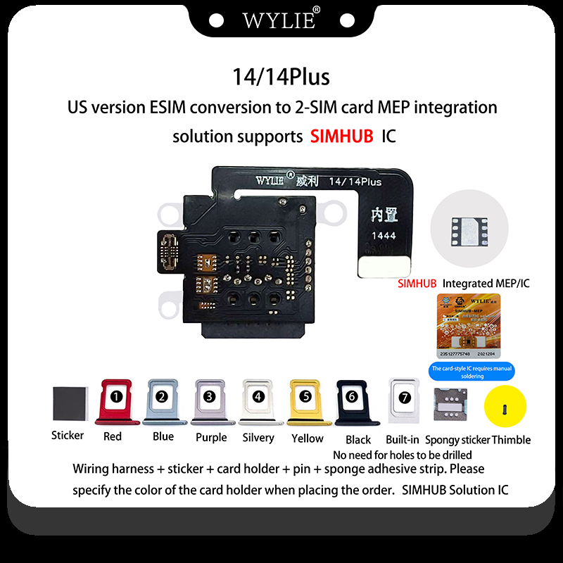 Nuevo adaptador MEP iPhone 14 / 14 Plus Versión EE.UU. de eSIM a Doble SIM Física Negra