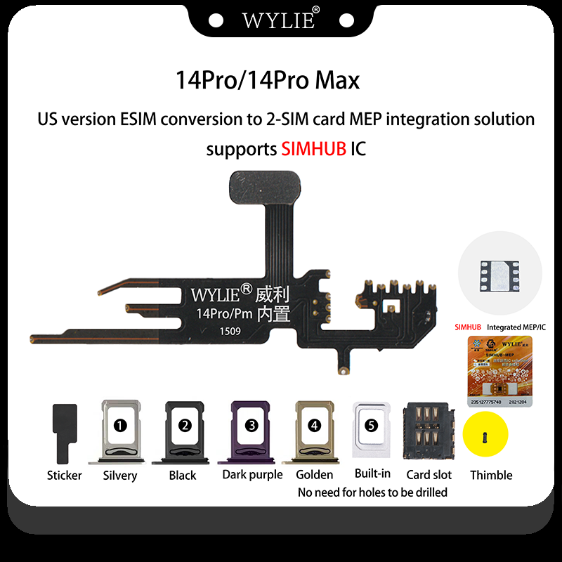 Nuevo adaptador MEP iPhone 14 Pro / 14 Pro Max Versión EE.UU. de eSIM a Doble SIM física Negra