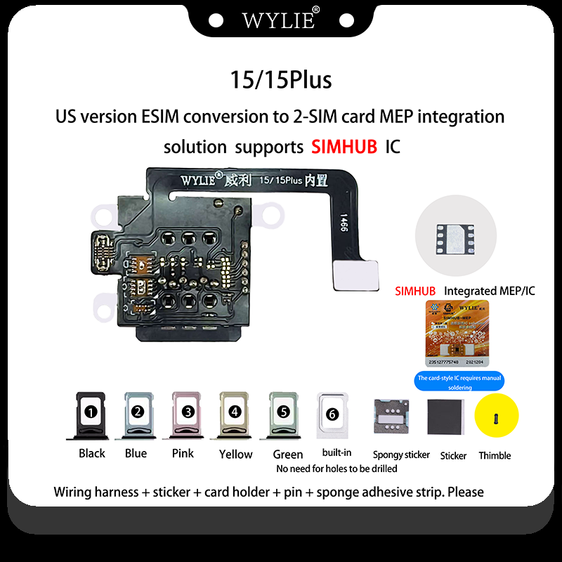Nuevo adaptador MEP iPhone 15 / 15 Plus Versión EE.UU. de eSIM a Doble SIM Física Negra