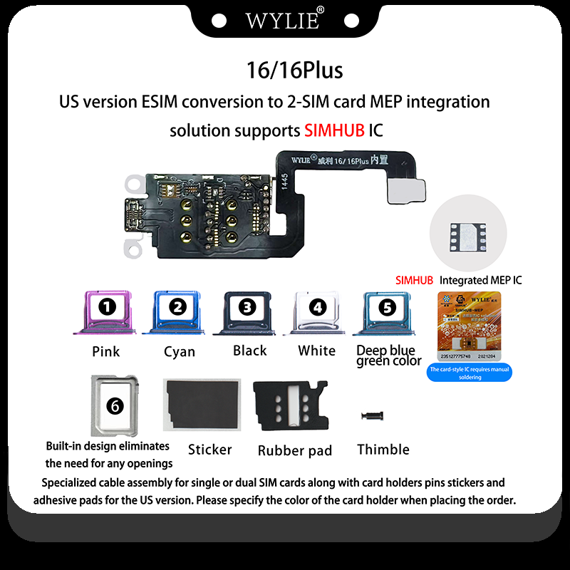 Nuevo adaptador MEP iPhone 16 / 16 Plus Versión EE.UU. de eSIM a doble SIM Física Negra